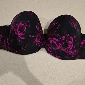 Torrid Curve Strapless Floral Black and Pink Bra
